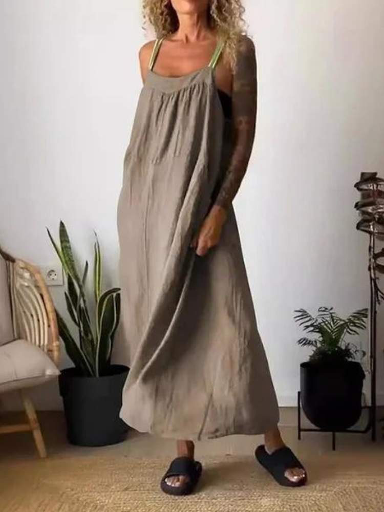 Vestido- CONJUNTO de Tirantes de Algodón y Lino para Mujeres